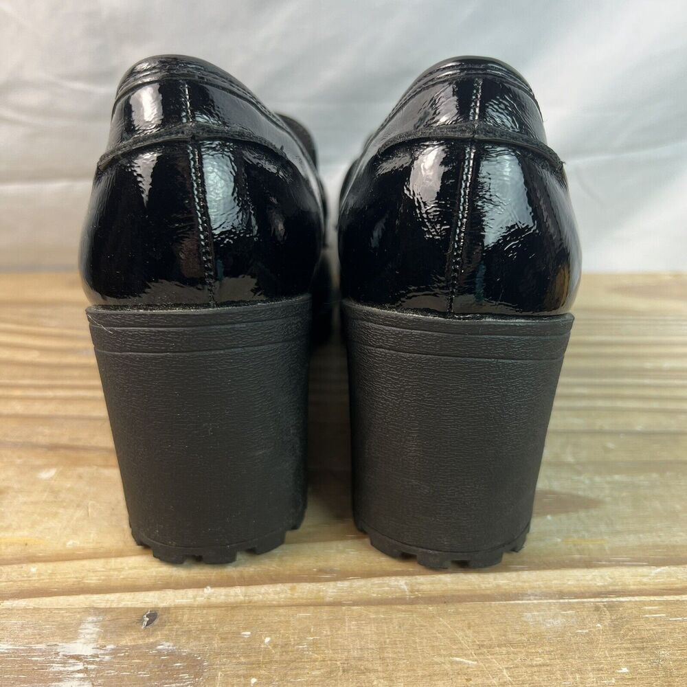 True Craft Y2K Style Chunky Heel Penny Loafers Black Patent Size 8.5 - Picture 5 of 9